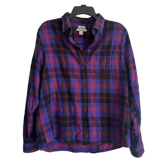 LL Bean Relaxed Fit Scotch Plaid Purple Red Flannel Shirt Size Medium - Picture 1 of 9